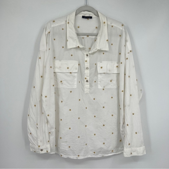 Tommy Hilfiger Gold Star Embroidered Long Sleeve Collared Sheer White Blouse - Picture 1 of 14